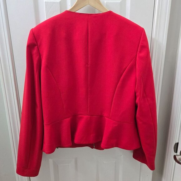 Karl Lagerfeld Paris 16 Red Full zip Blazer with Peplum Faux Front Pockets - Picture 2 of 11